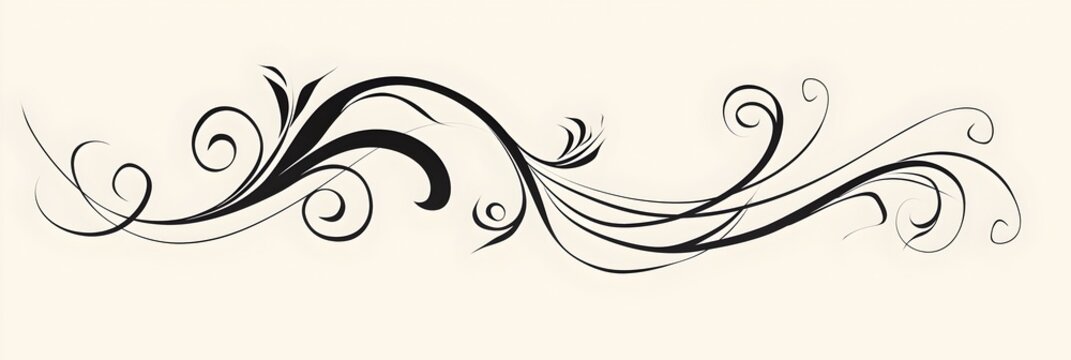 Elegant Cursive Line Art with Swirls on Minimal White Background