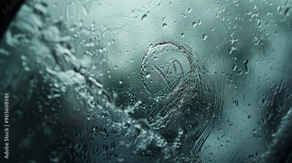 Aufkleber close-up shot of raindrops on a window pane, creating an abstract pattern of water droplets, lines, 