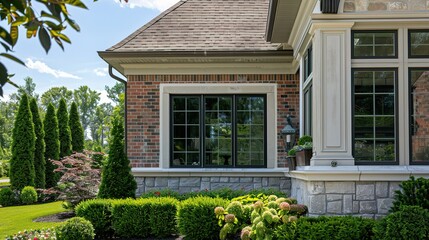 Obraz premium Professional Photography of the Exterior Window of an American Home, Showcasing Architectural Details and Design