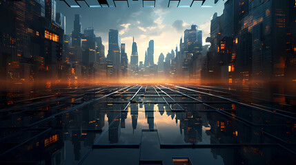 Futuristic city with reflections 