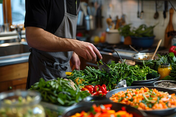 Obraz premium A vegan man preparing vegan food to eat