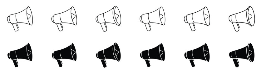 Megaphone icons set. Loudspeaker megaphone vector icons. Advertising concept. Megaphone icon, loud speaker icon. Set of announcement icons. Advertising and business promotion symbol