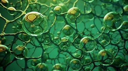 Close-up of vibrant green plant cells under microscope, detailed cellular structure with chloroplasts and cell walls, abstract science background highlighting photosynthesis and plant biology

