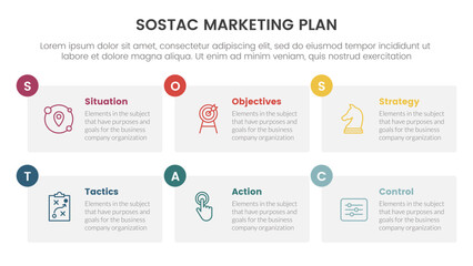 sostac digital marketing plan infographic 6 point stage template with table box and small circle badge for slide presentation