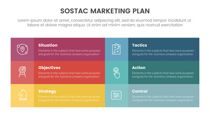 sostac digital marketing plan infographic 6 point stage template with long rectangle box shape table information for slide presentation