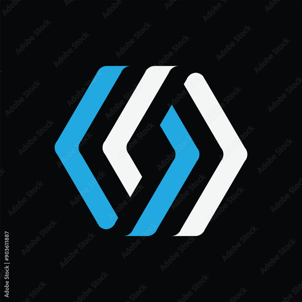 Aufkleber this is a simple flat logo of two diamond shapes in blue and white connect each other forming a hexa