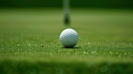 Golf balls near a hole on a green golf course. Close-up, putting green, sports equipment, outdoor activity, golfing, precision shot.