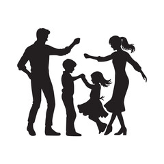 Obraz premium Happy Family Silhouette - Family Clipart - Parents dancing with their children illustration
