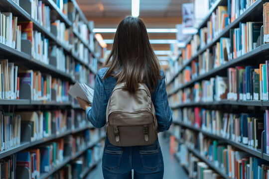 studen looking some book in library