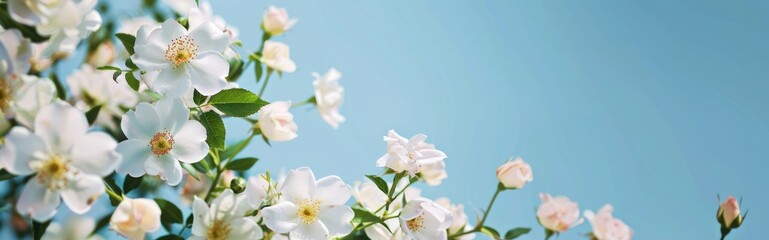 Delicate White Roses Against a Blue Sky