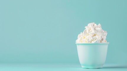 Sour Cream and Cottage Cheese on a Solid Light Blue Background, Fresh Dairy Products