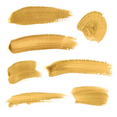 Gold Foil Shining Paint Stain. Hand Drawn Illustration of golden brush stokes. Gouache, acryllic