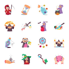 Basic RGBCollection of Spell Casting Flat Style Stickers  

