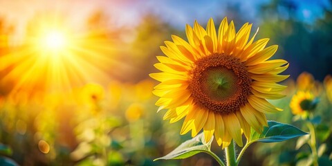 Obraz premium Vibrant sunflower basking in the sunlight , sunshine, bright, garden, yellow, flora, petals, nature, bloom, summer, vibrant, sun