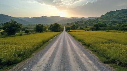 a bright rural road with too many bumps, evaporating after heavy rains