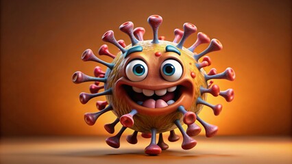 Funny virus cartoon character with exaggerated features in rendering, virus, cartoon,funny, character, humor, silly