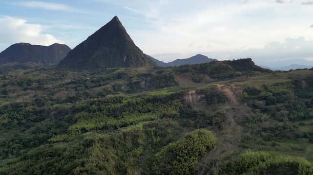 Nature aerial view of Cerro Tusa sharp mountain peak in Colombia