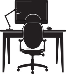 Office Desk With Chair Dark Silhouette Shapes Vector