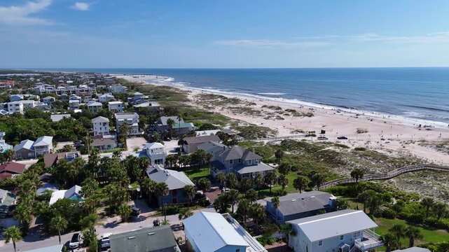 Drone shot of houses on St. Augustine Beach in Florida.