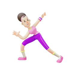 3D Yoga Girl. Cartoon Character Doing Aerobics. Illustrated Cartoon Character