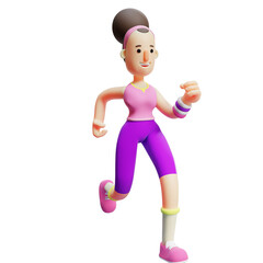 Cartoon Yoga Girl. Cartoon Character Running for Fitness. 3D Illustration Pack