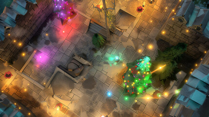 Christmas Battle Map - DnD, RPG Map for Dungeons and Dragons, Game Background, Top View, Winter