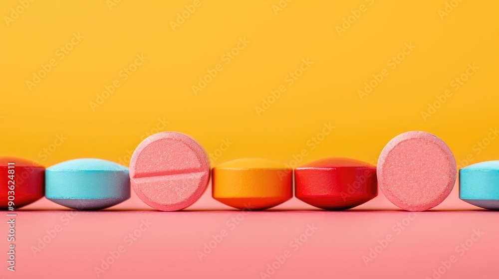 Poster vibrant arrangement of prenatal vitamins supplements and capsules on a minimalist table surface with