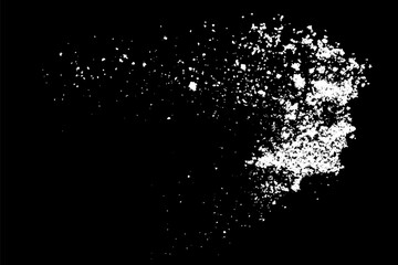 White powder splash particle dispersing trail on black vector illustration