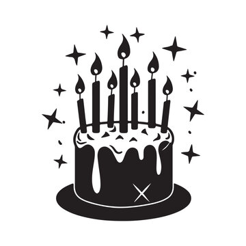 recommend clip art: Birthday cake illustration. Black and white birthday cake candles silhouette