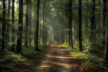 Sunbeams Illuminating a Path Through a Dense Forest