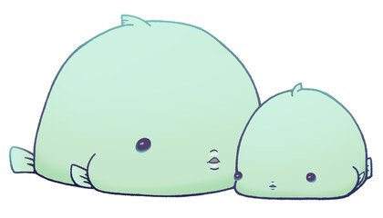 Two sleepy dango fish cuddling together(matcha)