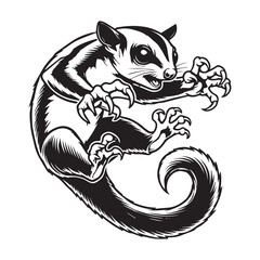 Sugar Glider Silhouette, Petaurus Breviceps Clipart,  A sugar glider Clawing illustration