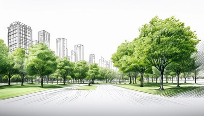 Fototapeta premium Tranquil Urban Greens: Empty Park Illustration