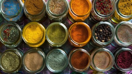Vibrant Indian Spices in Glass Jars for Culinary Inspiration Generative AI
