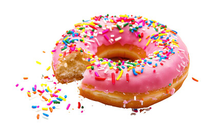 Donut with colorful sprinkles on transparent background