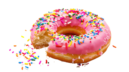 Donut with colorful sprinkles on transparent background
