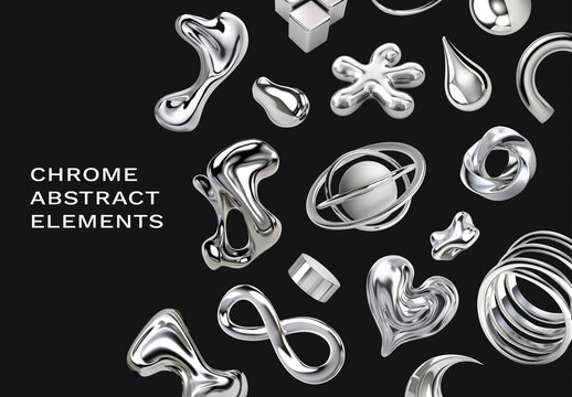 Chrome Abstract 3D Shape Design Set