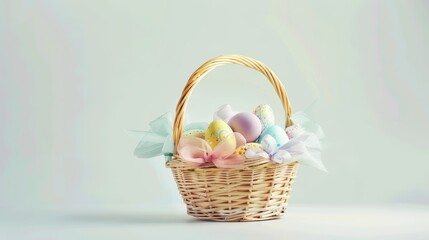 Vibrant Easter Basket on White Background, Perfect for Spring Decor Generative AI