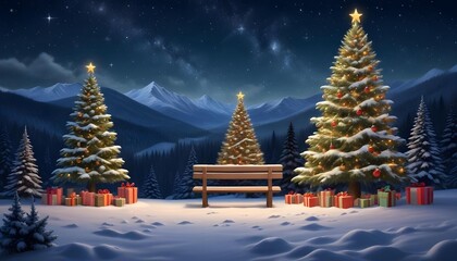 Winter landscape with a decorated Christmas