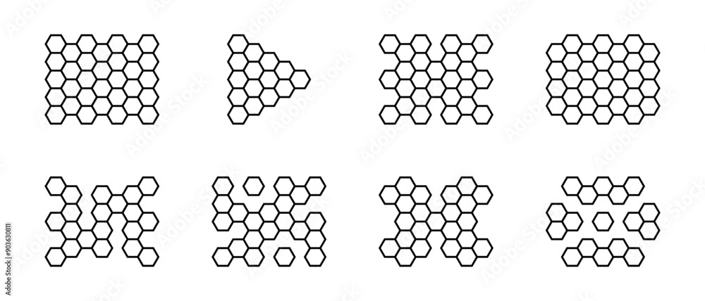 Aufkleber hexagon pattern. abstract geometric composition of hexagons. honeycomb line icons set. vector illust