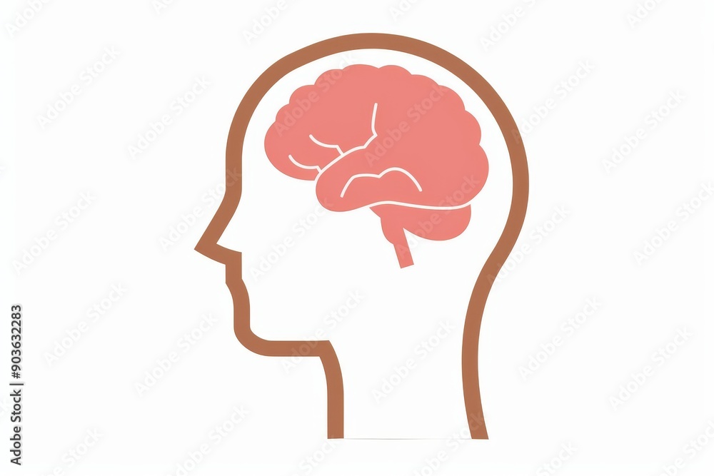 Poster outline of human head with brain icon in red colors symbolizing creativity intellect and innovative 