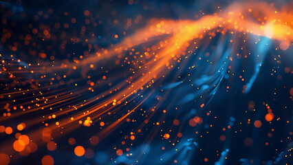 Obraz premium Cosmic Threads: Dynamic Orange Fibre Lights on Dark Blue