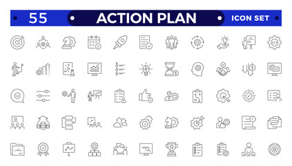 Action plan line icons collection. Business, strategy, startup, steps, target icons. UI icon set. Thin outline icon.