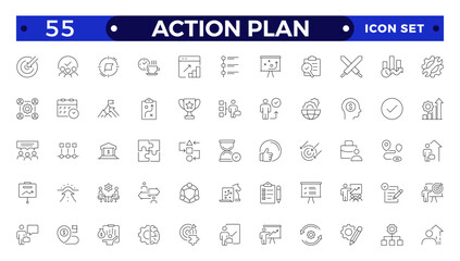 Action plan line icons collection. Business, strategy, startup, steps, target icons. UI icon set. Thin outline icon.