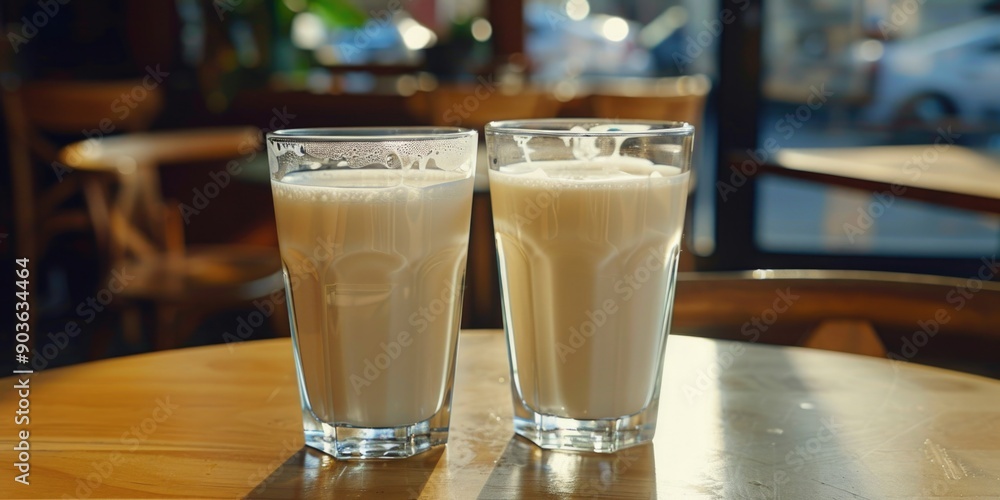 Poster table with two milk glasses