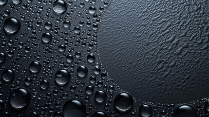 Dew drops arranged in a circular pattern on a solid charcoal gray background