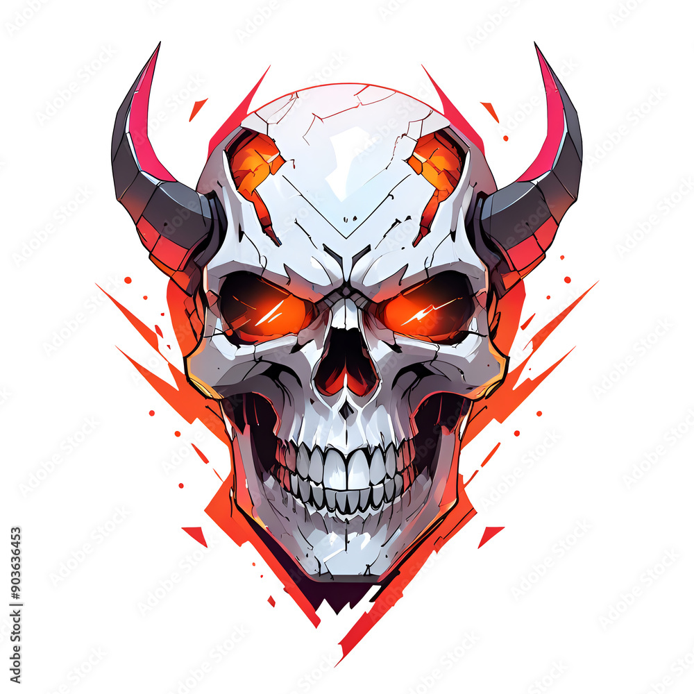 Wall mural a skull logo with horns and red eyes