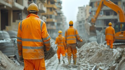 Construction Workers Clearing Debris After a Disaster