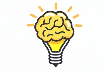 Fototapeta premium Yellow brain lightbulb idea and creativity concept bright thinking vector illustration educational design mental inspiration innovative concept knowledge symbol