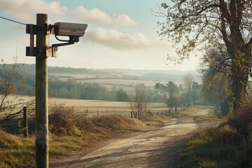 Rural Surveillance Camera Monitoring Countryside Dirt Road
